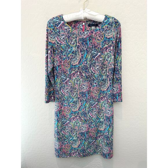 TOMMY HILFIGER | Multicolor Paisley Knit 3/4 Sleeve Knee Length Dress | 4 - Picture 2 of 7
